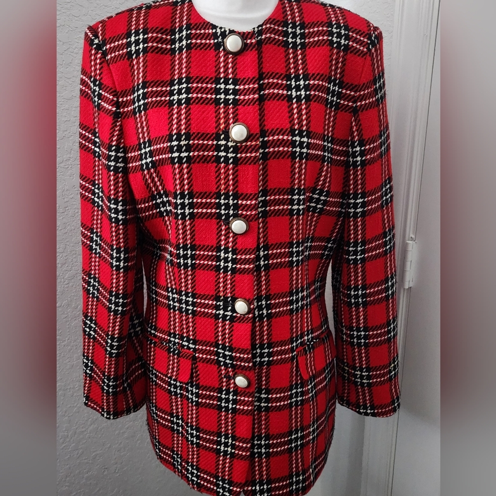 Vintage Preston & York Red Plaid Blazer Size 10